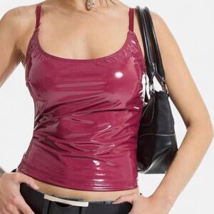Y2K red leather going out cami